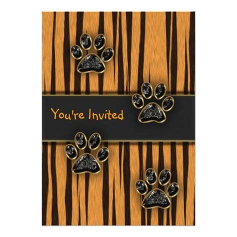 Tiger paw invite 2023. Tiger stripes and tiger paws child any number birthday party invitations. 