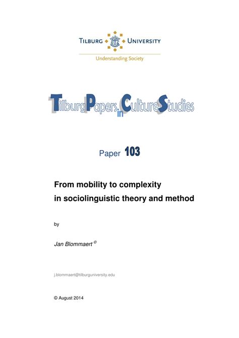 Tilburg University From mobility to complexity in sociolinguistic ...