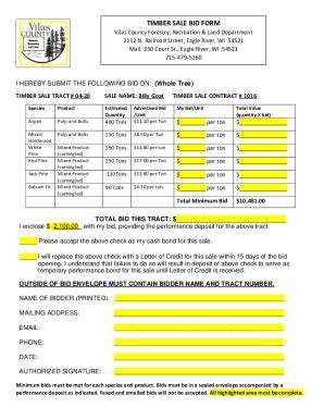 Timber Sale Bid Results Eau Claire County