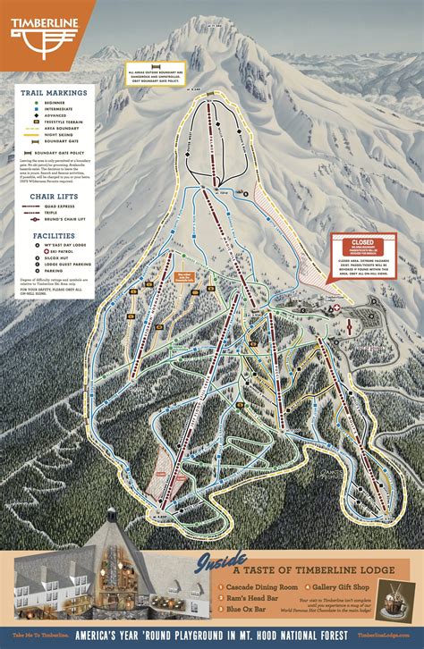 Timberline ski resort. Explore the Ski Area. Timberline is the only ski area in U.S. open ten months of the year. We have 4,540 vertical feet, more than anybody else in the United States. We’re located … 