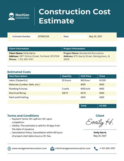Time/Material Itemized Proposal 2 Construction Work