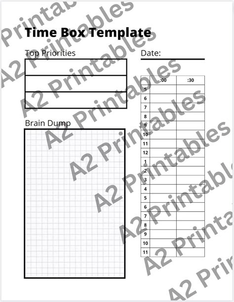 Time Box Template Time Block Template Printable PDF Etsy Australia