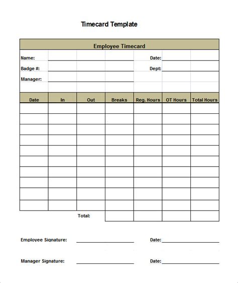 Time Card Template For Excel