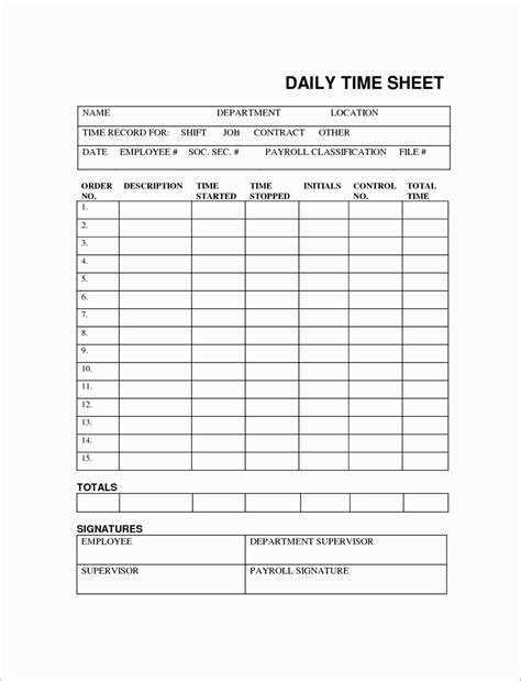 Time Clock Sheet Printable
