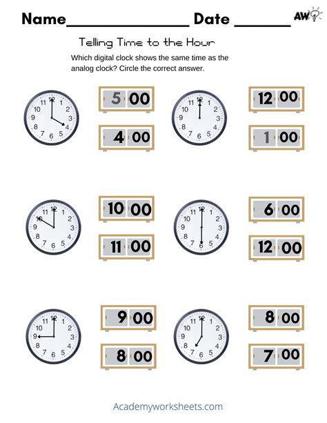 Time Hour Worksheet Matching