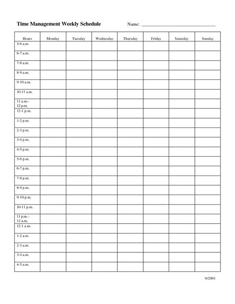 Time Management Weekly Schedule Template … Bobbies Wish List Weekl