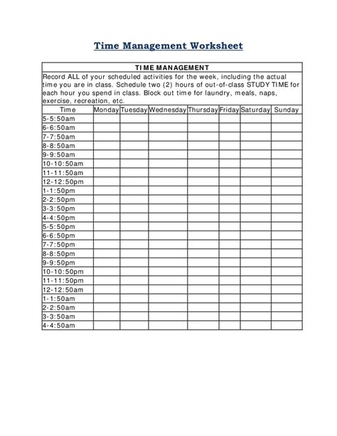 Time Management Worksheet PDF Time management worksheet, Time