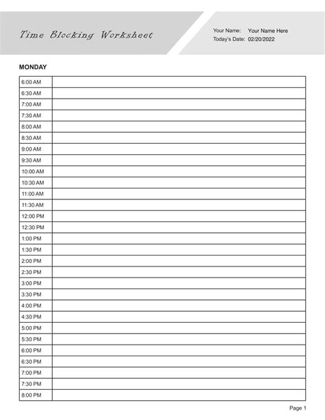 Time Management Worksheet for Accurate Time Blocking