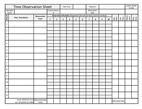 Time Observation Sheet. A Form for Documenting Lean Standard Work.