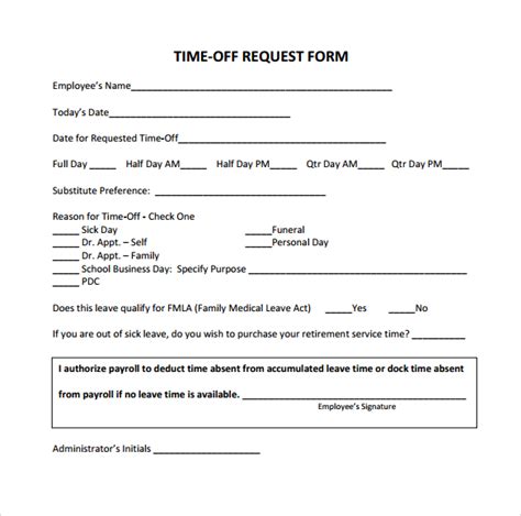 Time Off Request Form 5 Free Templates in PDF, Word, Excel Download