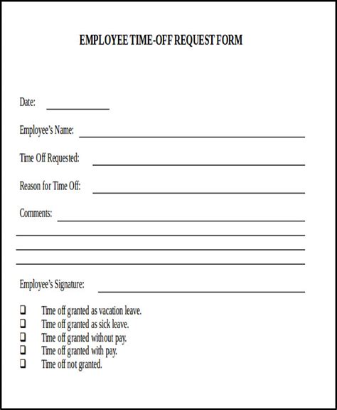 Time Off Request Form Day Off Request Form