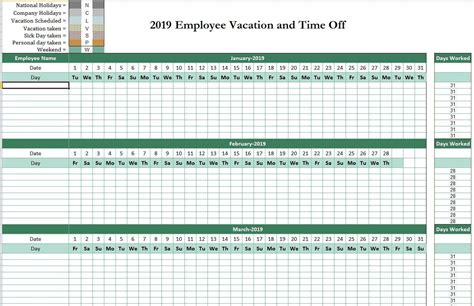 Time Off Schedule Template