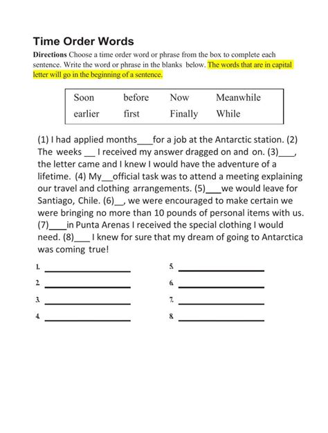 Time Order Words Worksheet W.3.3.C,L.3.6 Workybooks Worksheets