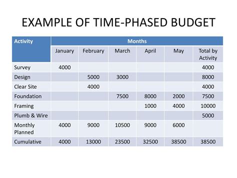 Time Phased Budget Template Time Phased Budget Table Template Example