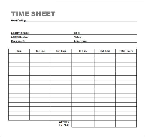 Time Sheet Word Template