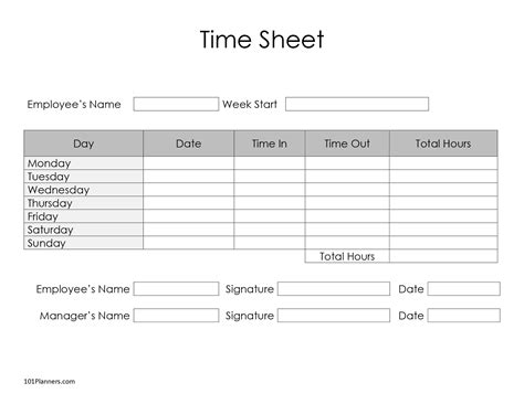 Time Sheets Printable Free