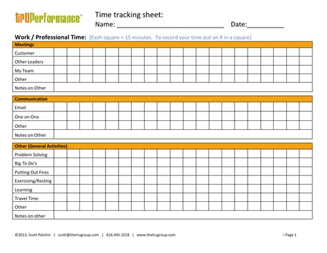Time Tracking Sheet tru Performance Download Printable PDF