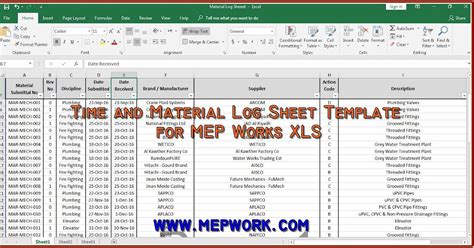 Time and Material Log Sheet Template for MEP Works XLS