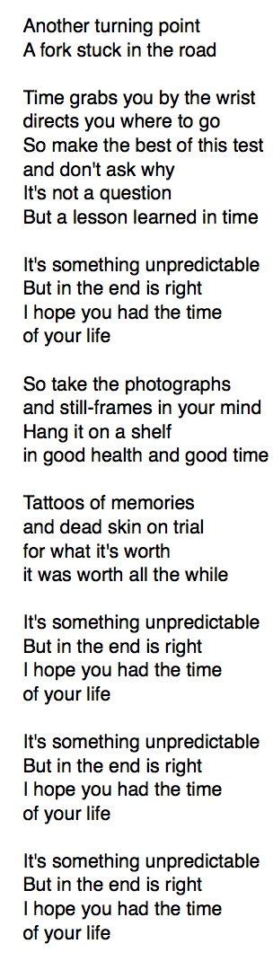 Time of your life lyrics. Things To Know About Time of your life lyrics. 