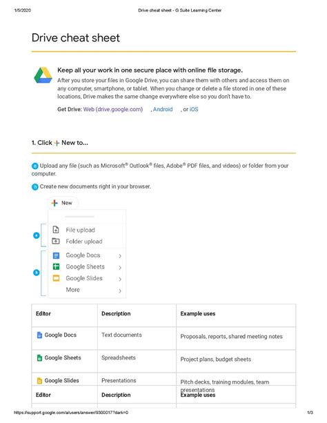 Time to Talk Tech Google Drive Cheat Sheet quick reference guide