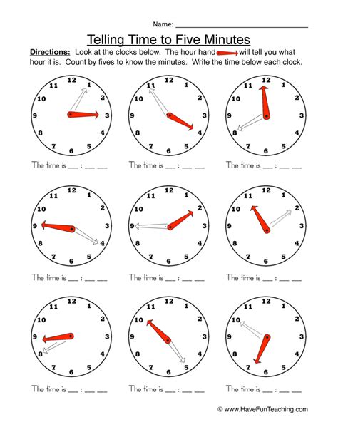 Time to the Five Minutes Worksheet Have Fun Teaching