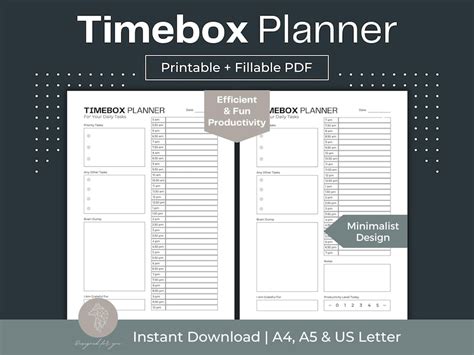 Timebox Planner Printable Time Management Fillable PDF to Do List