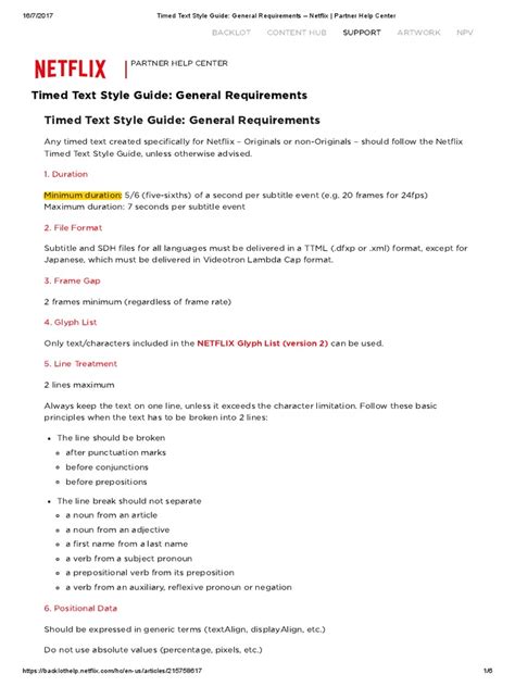 Timed text guidelines netflix.  Subtitles must follow Netflix's Timed Text Style Guide in dur...