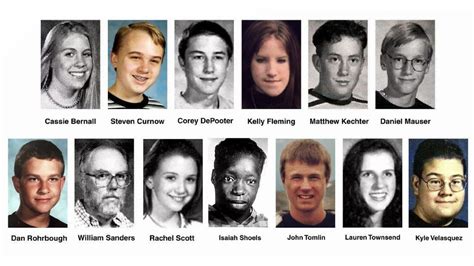 15 DEATHS 27 INJURIES Columbine High School in Littleton, CO. Pipe bombs made by Dylan & Eric which failed to go off. The sign held in the window when teacher Dave Sanders had been shot. Teacher Dave Sanders running through the cafeteria. . 