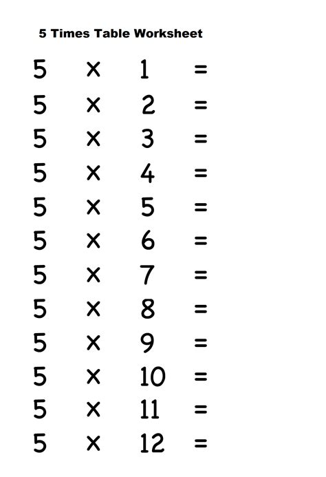 Times Table Math 5 Times Table Sheets 5 Times Table Worksheet