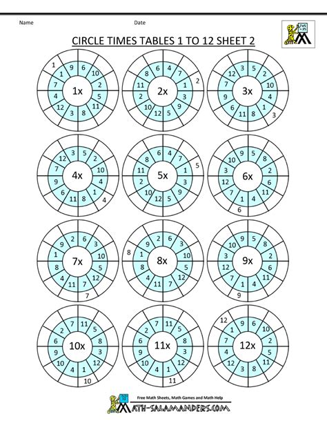 Times Table Worksheet Circles 1 to 12 Times Tables Worksheets Library
