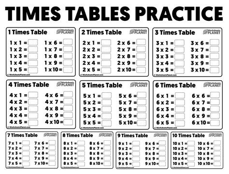 Times Tables Exercises Learning Printable