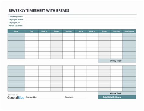 Timesheet Template Library - Weekly, Biweekly, Montlhy with …