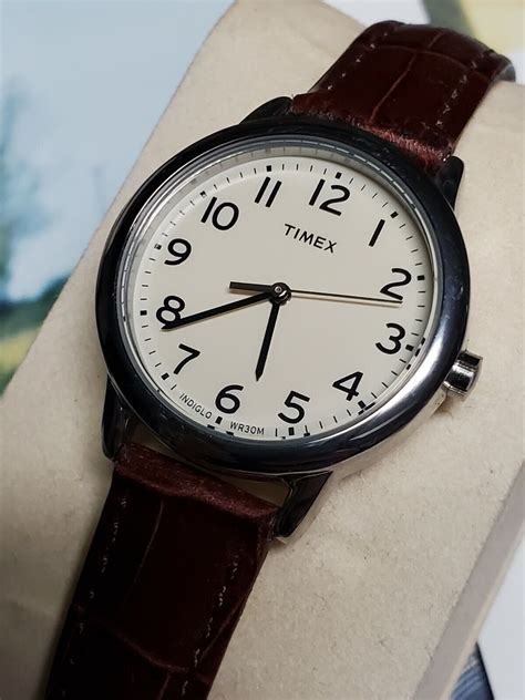 Timex Womens Silver Tone Easy Reader Indiglo Brown Leather