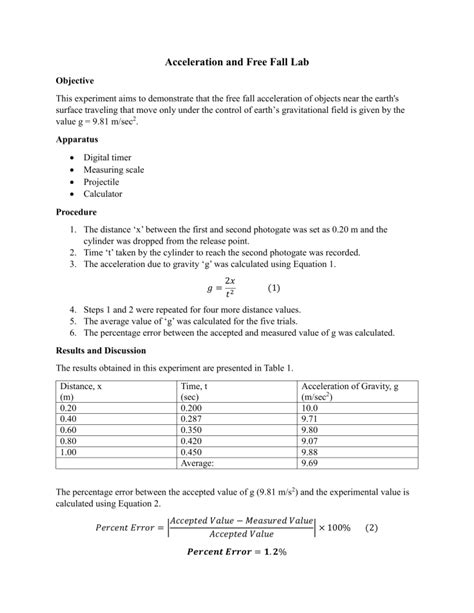 Timing and free fall lab report.  Show sample velocity and acceleration calculatio...