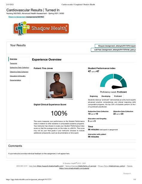 View Cardiovascular _ Completed _ Shadow Health - Tina Jones - Overview.pdf from HCM 312 at Concordia University Irvine. 9/25/21, 8:32 PM Cardiovascular | Completed | Shadow Health Sales Tax