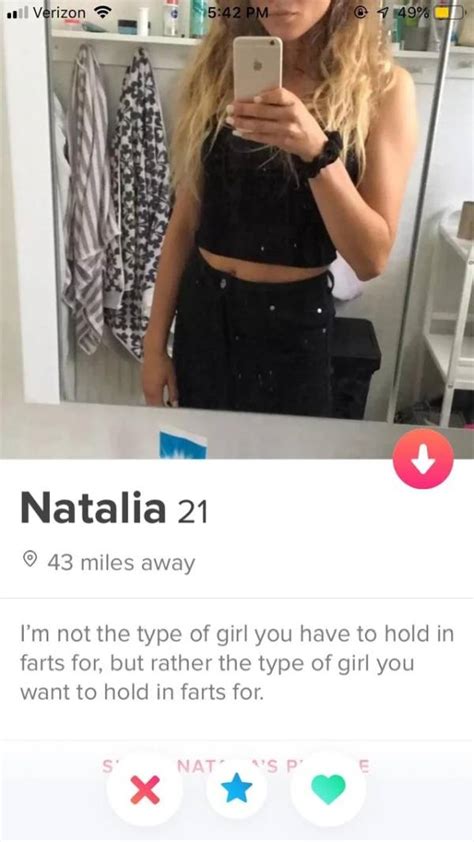 Tinder interesting bio. Tinder Profile Example #1: Take It Over The Top. On Tinder, we've found exaggerated humor combined with a cocky/funny attitude plays much better than it does on a dating site like Match.com. This … 