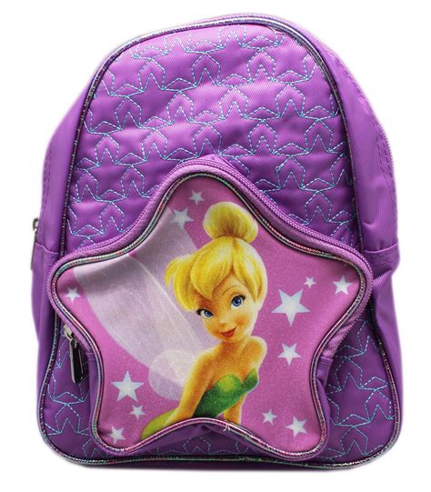 Tinkerbell backpack. The Tinkerbell bag is made of durable polyurethane, making it as easy to clean as wiping it down with a damp cloth. As an officially licensed Disney product, this cool mini backpack is a must have for any fan—and even makes a great gift! Dimensions (Overall): 6.0 inches (H) x 9.0 inches (W) x 3.0 inches (D) 