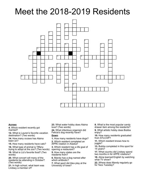 Tinseltown resident crossword. The Crossword Solver found 49 answers to "resident", 9 letters crossword clue. The Crossword Solver finds answers to classic crosswords and cryptic crossword puzzles. Enter the length or pattern for better results. Click the answer to find similar crossword clues . Enter a Crossword Clue. 
