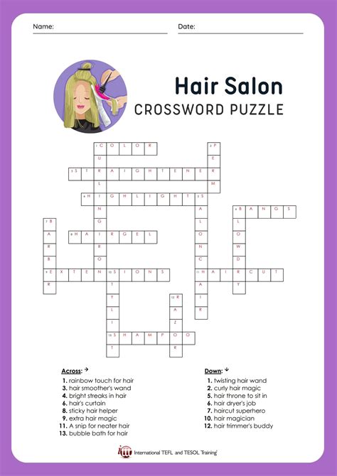 Crossword answers for TIP AT A HAIR SALON (1 exact answer, 129 possible answers) Word Tools Download App. ... Tip at a hair salon? 2: 34%: 11: HAIRWEAVING: Salon service that involves adding additional hair to natural hair: 3: 34%: 10: LIGHTENERS: Hair salon products used to lighten hair color: 4: 32%: 11:. 