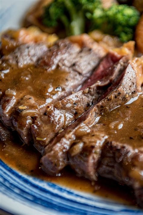 Tip sirloin. Place a large piece of heavy-duty foil (21x17-in.) in a shallow roasting pan. Place roast on foil. Pour 1 cup water and mushrooms over roast. Sprinkle with soup mix. Wrap foil around roast; seal tightly. Bake at 350° for 2-1/2 to 3 hours or until meat reaches desired doneness (for medium-rare, a thermometer should read 135°; medium, 140 ... 
