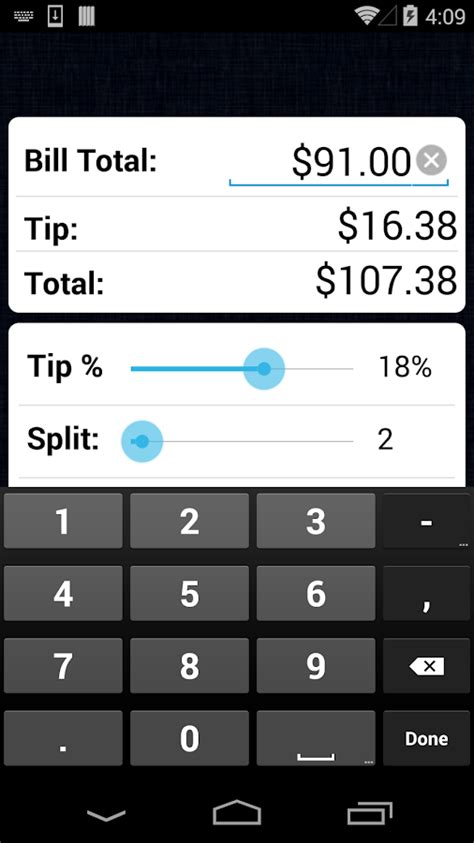 Tip Calculator. Calculate the tip and total lines for your receipt. Enter the amount on your receipt and then adjust how much you want to pay. The result will …. 