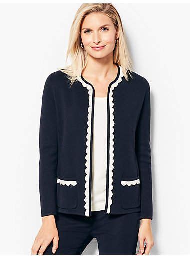 Tipped Scalloped-Edge Sweater Jacket Talbots