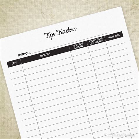 Tips Tracker Printable Moderntype Designs