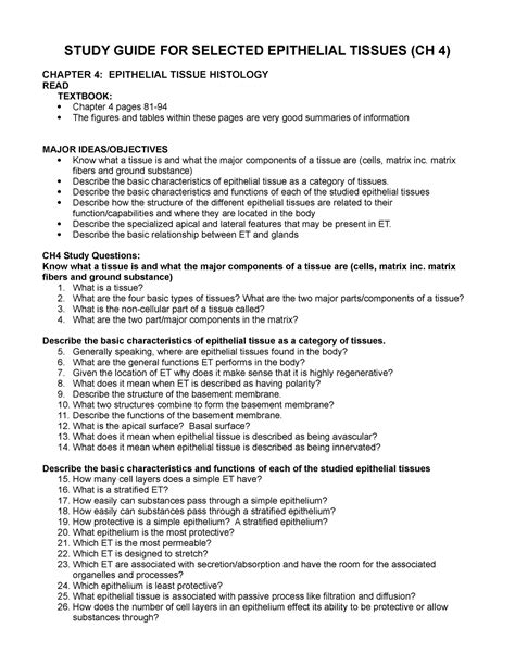 Tissue Study Chapter Guide 4