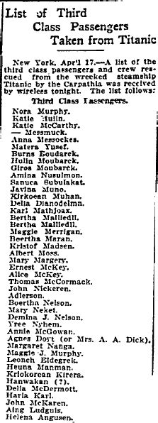 Titanic passenger list 3rd class
