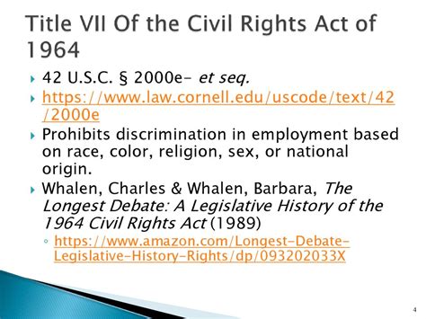 Title vii of the 1964 civil rights act quizlet. Study with Quizlet and memorize flashcards containing terms like Which of the following is true of the Family and Medical Leave Act (FMLA) of 1993? It amended Title VII of the Civil Rights Act of 1964 to require that employers treat maternity leave the same as other personal or medical leaves. It requires that employees be given up to 10 weeks of paid … 