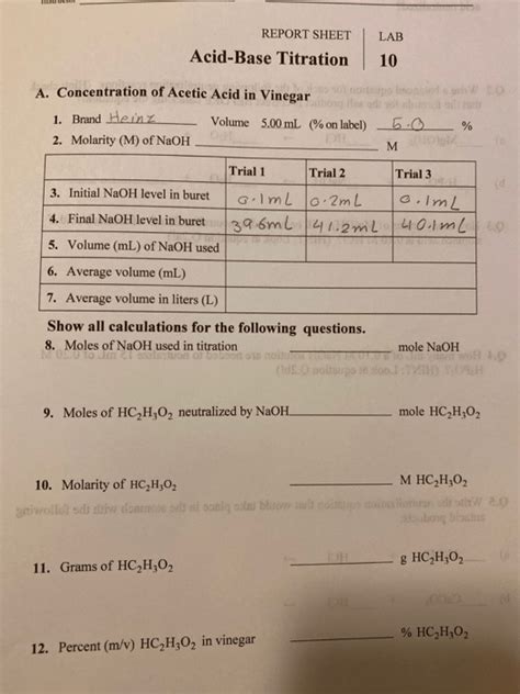 Titration Acid Base Lab Answer Sheet