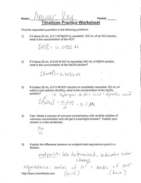 Titration Problems Worksheet Answers