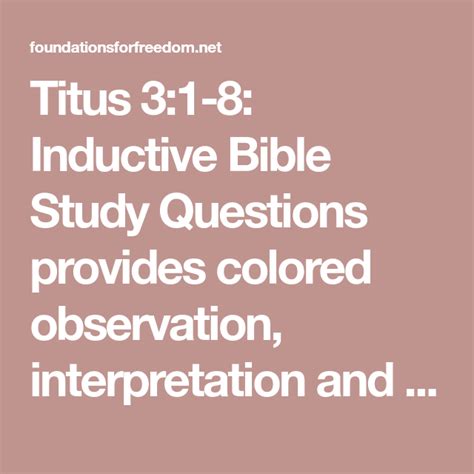 Titus 3:1-8 Inductive Bible Study Questions An Inductive Bible …