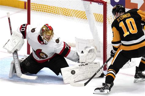 Tkachuk scores twice, Korpisalo shines in net as Senators top Penguins 5-2 to end 3-game skid